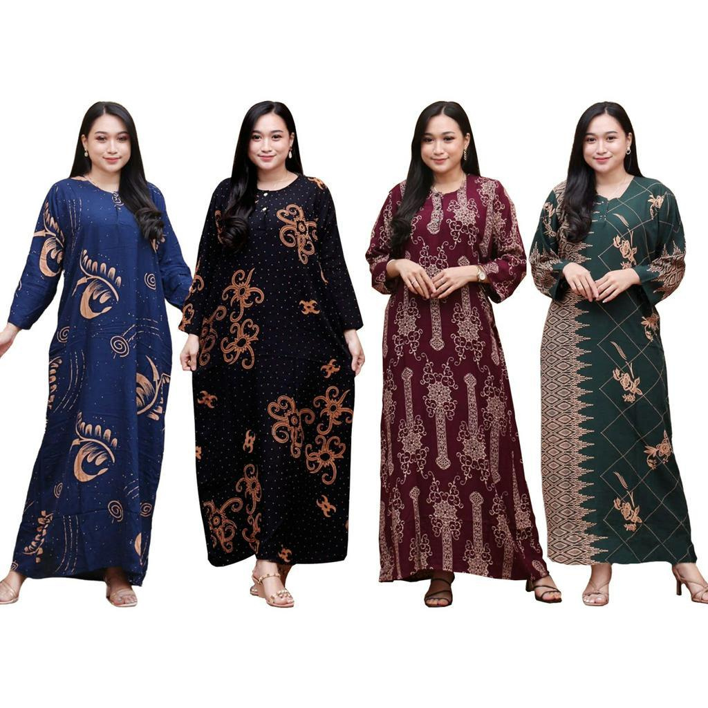 Daster Panjang Batik Kencana Ungu Original | Baju Santai Tidur Wanita Dewasa Long Dress Lengan Panja