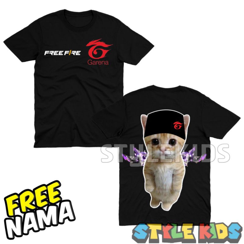 (BISA COD) FREE NAMA Kaos Anak Laki laki Perempuan Logo Kucing Free Fire FF Versi Sg 2 Juta T-shirt 