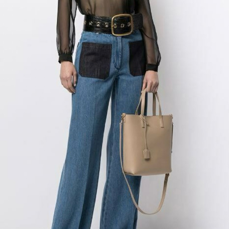 SAINT LAURENT YSL Toy Small North South N/S Shopping Shopper Tote Bag in Calfskin Leather