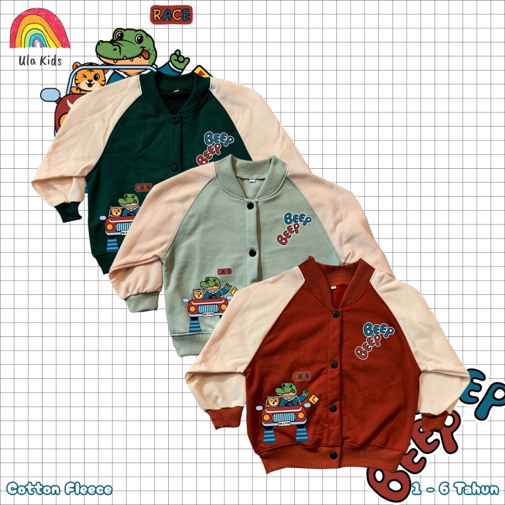 Varsity Jacket Baseball Anak Ula Kids 1 - 6 Tahun Car Crocodile