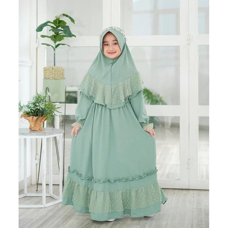 COD Mafaza kids Set Khimar Gamis Anak Permpuan Muslim Baju Anak Tanggung Bahan Cringkle Mix Brokat T