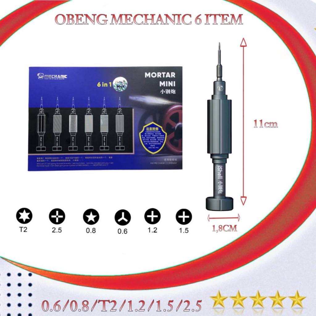 OBENG MECHANIC (6 ITEM) 0.6 - 0.8 - T2 - 1.2 - 1.5 - 2.5 ORIGINAL NEW