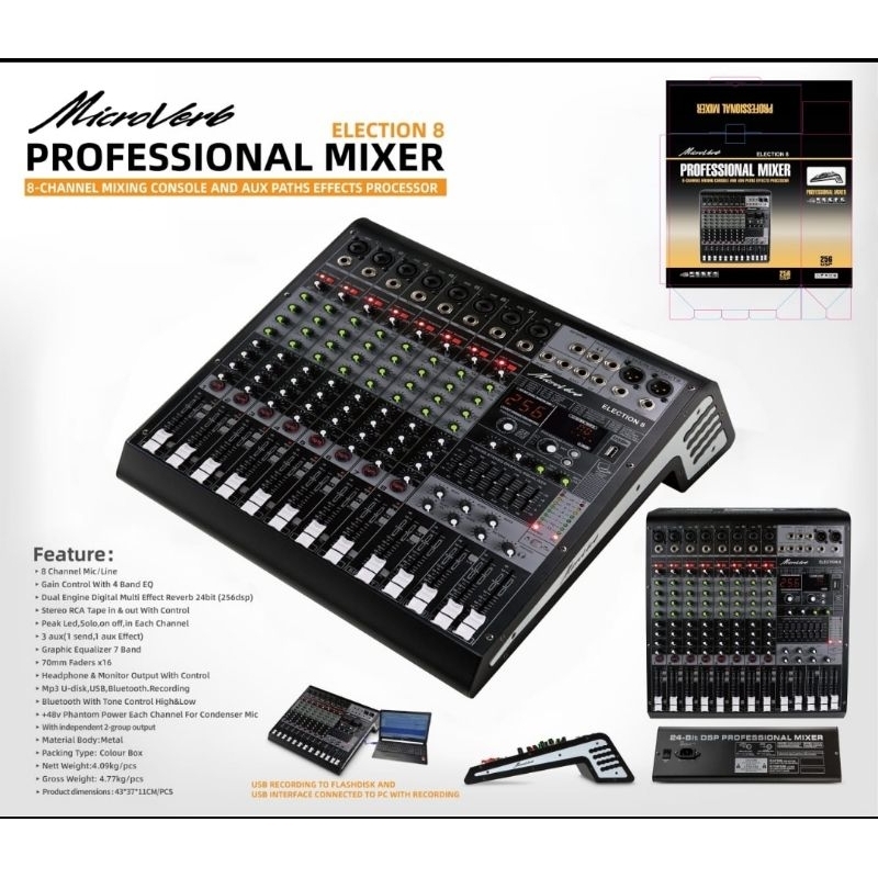 MIXER AUDIO MICROVERB ELECTION 8 CHANNEL MIXER MICROVERB ELECTION8