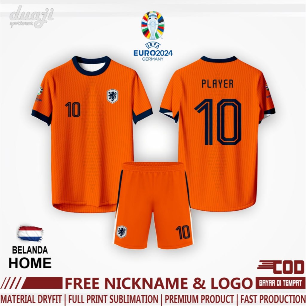 JERSEY TIMNAS BELANDA EURO 2024 TERBARU HOME AWAY FULL PRINTING PREMIUM CUSTOM NAMA SIZE ANAK & DEWA