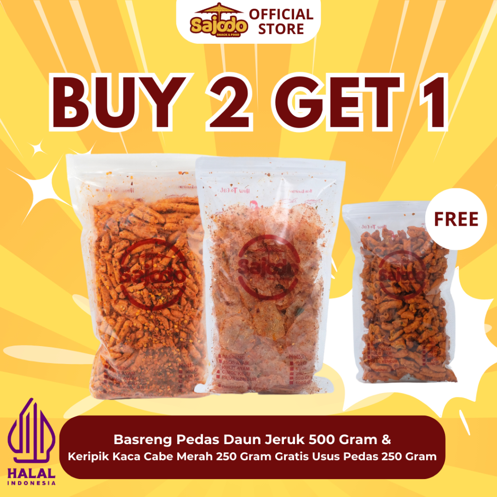 

[BUY 2 GET 1] [Gratis Usus] Basreng Pedas Daun Jeruk 500 Gram & Keripik Kaca Cabe Merah 250 Gram