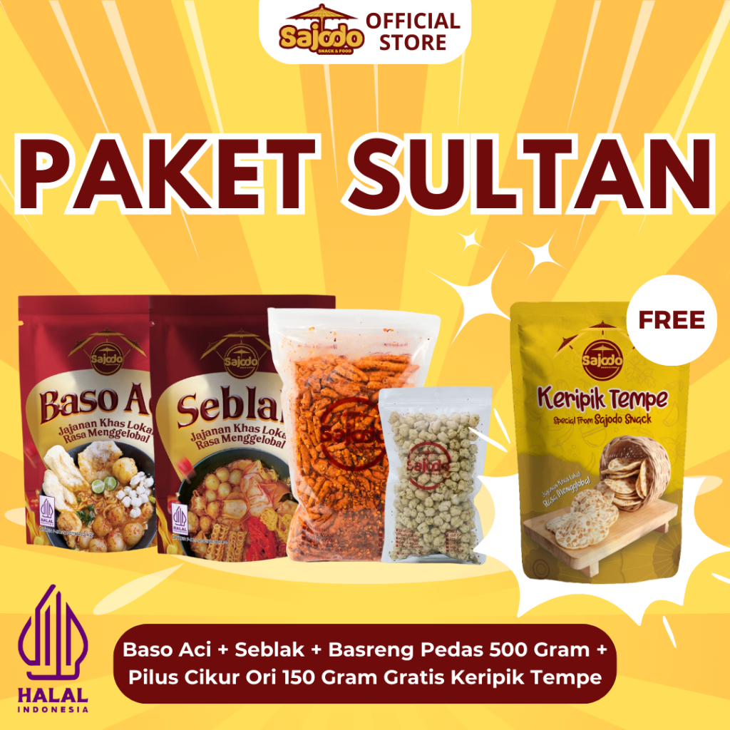 

PAKET SULTAN (Seblak, BASO ACI, BASRENG PEDAS 500GR, PILUS CIKUR 150GR + KERIPIK TEMPE)