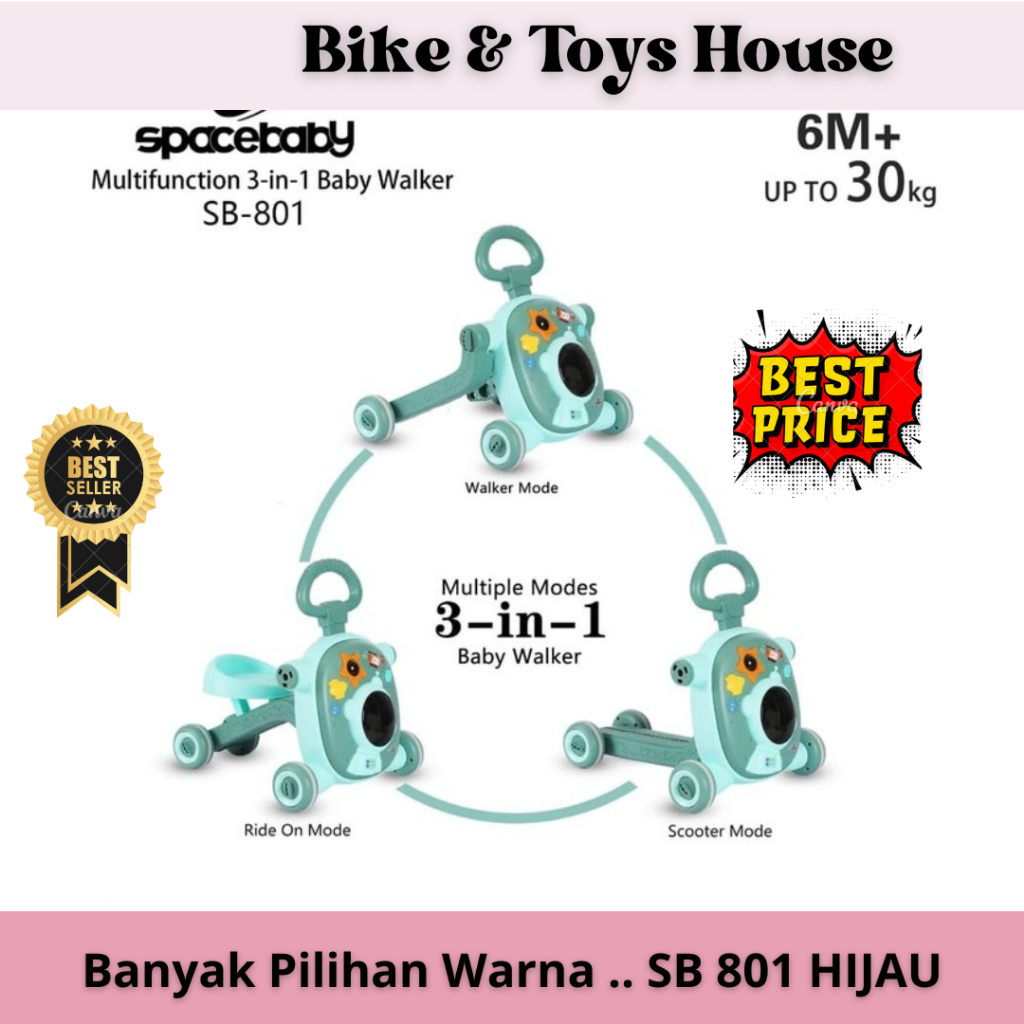 KHUSUS KARGO - SPACE BABY SB 801 Baby Walker 3 in 1 Push Walker - SB-8109 ( WALKER, SCOOTER & PUSH