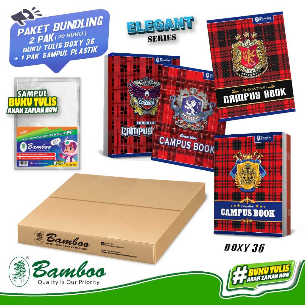

Bamboo Buku Tulis Boxy 36 Elegant (Bundling 2 Pak Buku+Sampul Plastik)