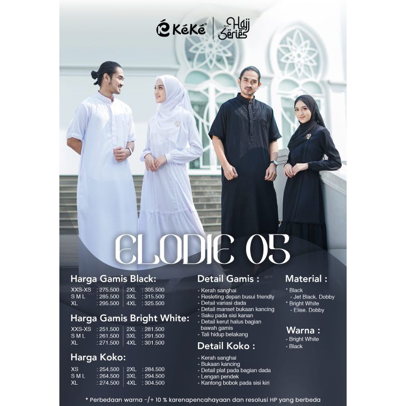 Couple Ricis Elodie 05//Couple Keke Putih Hitam//Couple Seri Haji//Gamis Koko Hitam Putih
