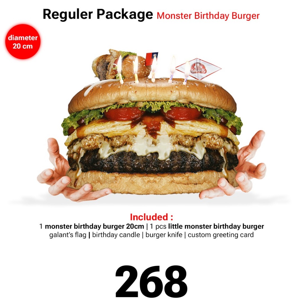 

Regular Monster Birthday Burger 20cm (Birthday Cake Aesthetic)