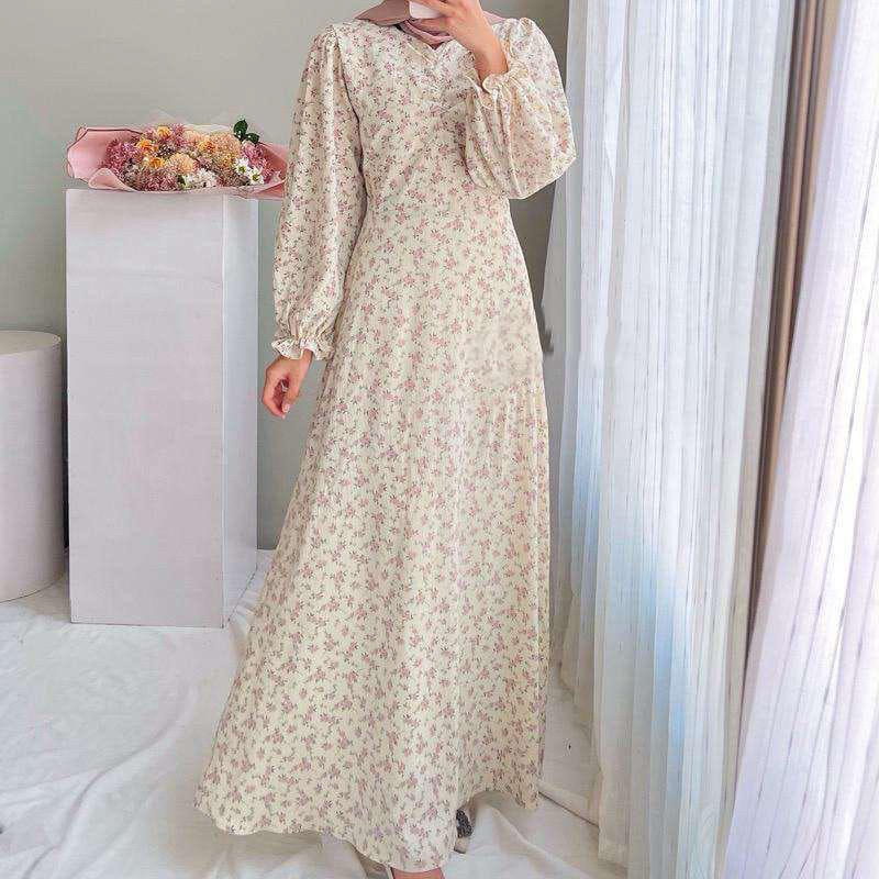 AIMEI Biru fishtail floral dress wanita baru Perancis lengan panjang gaun V-neck/ Aimel dress mermai