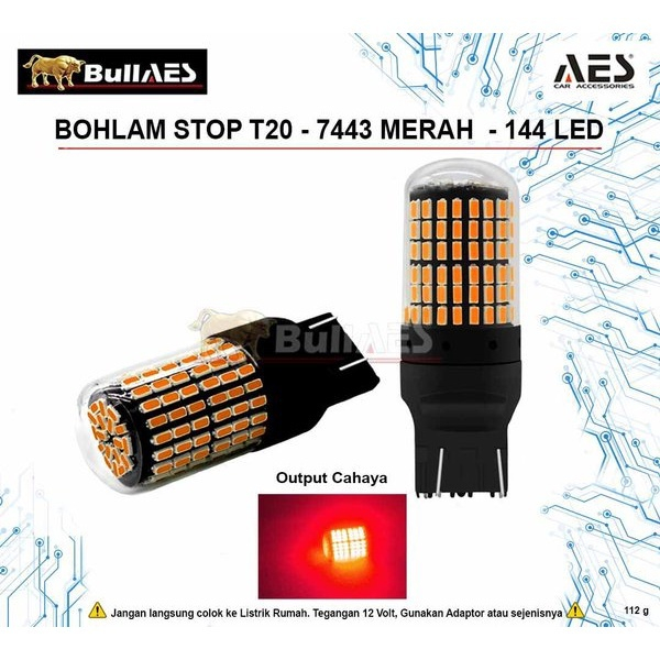 Lampu LED Super Bright BullAES Bohlam Stop T20 7443 144 Lampu Rem Brake Mundur Mobil