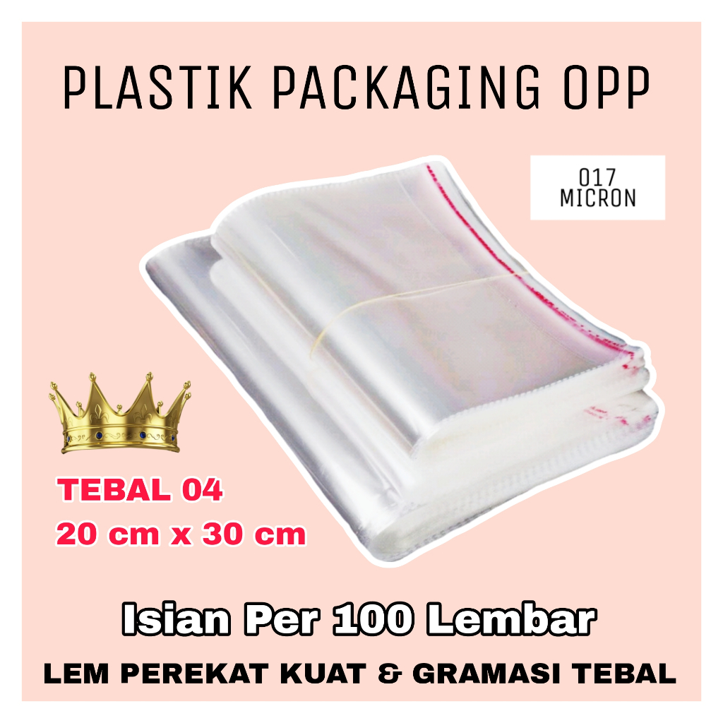 

Plastik Packing OPP Bening Ukuran 20 x 30 Tebal 04 Isian 100 Lembar