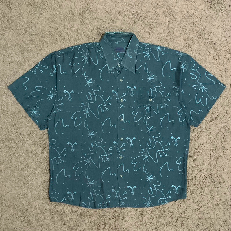 1990’s Kenzo Homme “Electric Blue” Patterned Shirt | Kemeja Vintage Luxury Casual Santai Unisex Pria