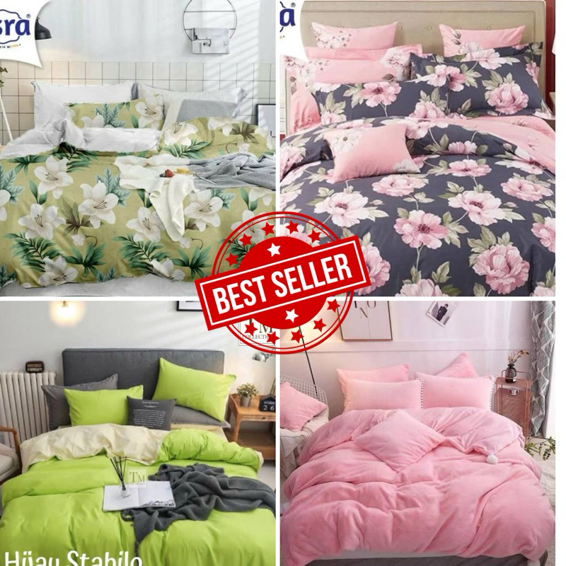 Bed Cover Set Lokal Polos/Motif ( esra, star, panca, beverly )