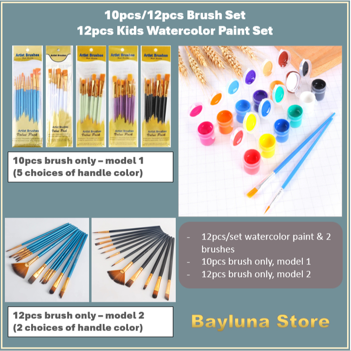 

Bayluna | 10 Buah atau 12 Buah/Set Kuas Lukis Cat Minyak Nilon atau 12pcs/set Cat Air Akrilik paint Lukisan Seni