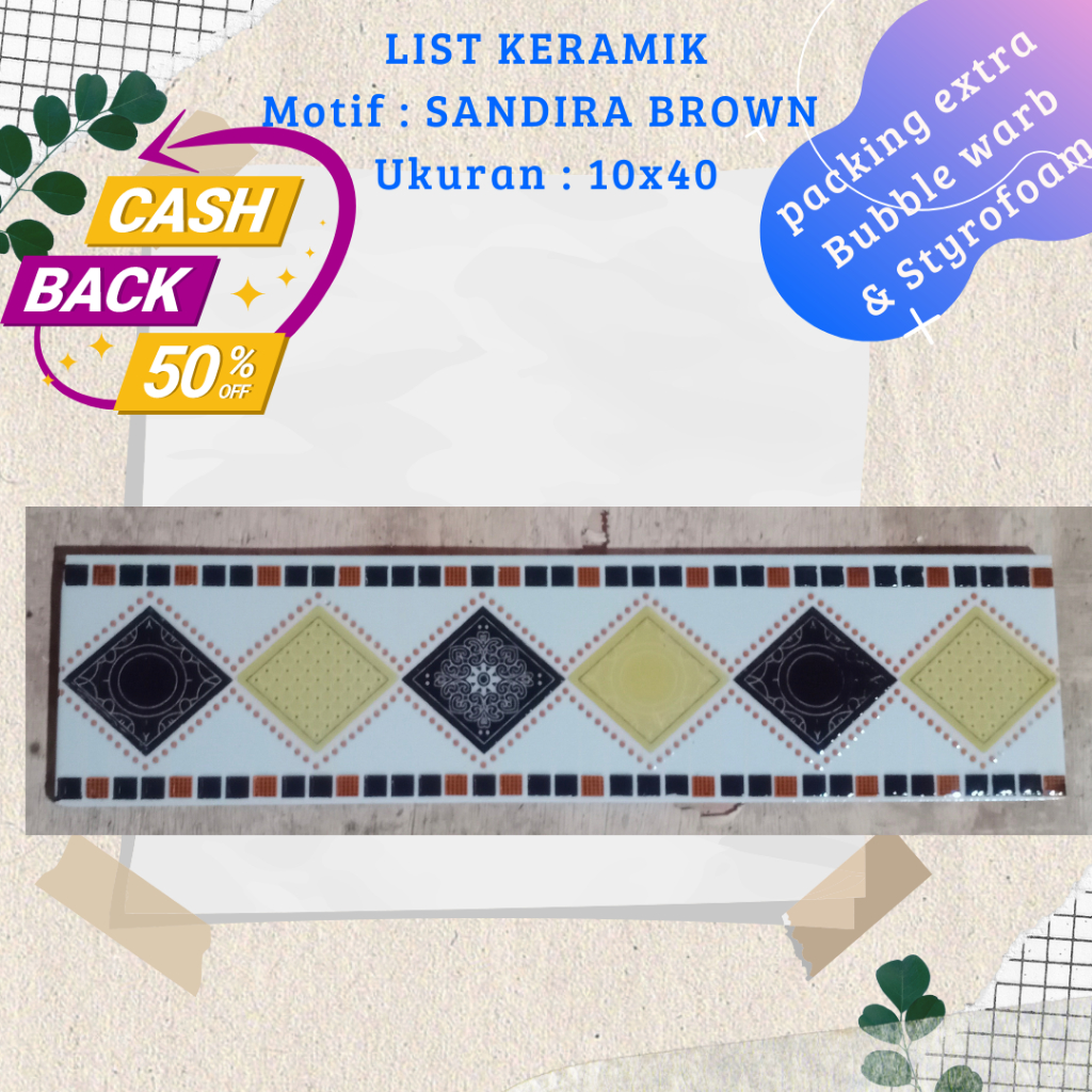 list keramik dinding murah minimalis motif sandira brown ikuran 10x40 / grosir list keramik dinding 