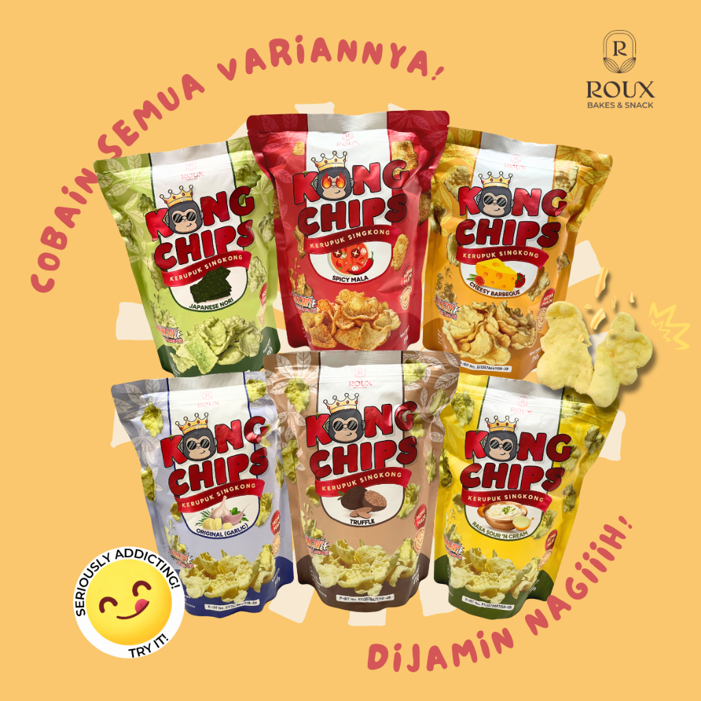 

ROUX Kong Chips 110g - Kerupuk Singkong Cassava - Garlic / Truffle / Cheese Bbq - Cemilan Keripik