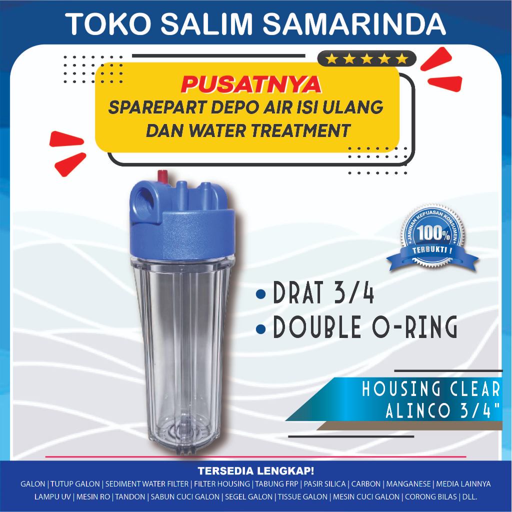 Housing Filter Air AQUACO / ALINCO 10" Drat 3/4" Clear Double O Ring