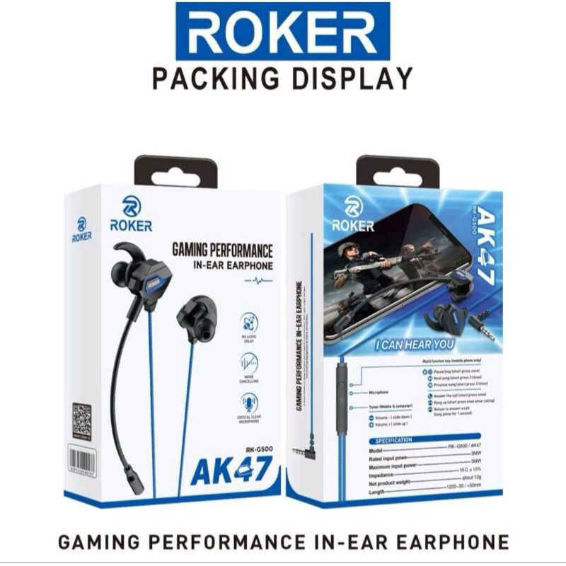 Headset Roker AK47 Gaming RK G500 / Earphone Gaming Roker AK47 / HF ROKER GAMING RK-G500 Extra LOUD 