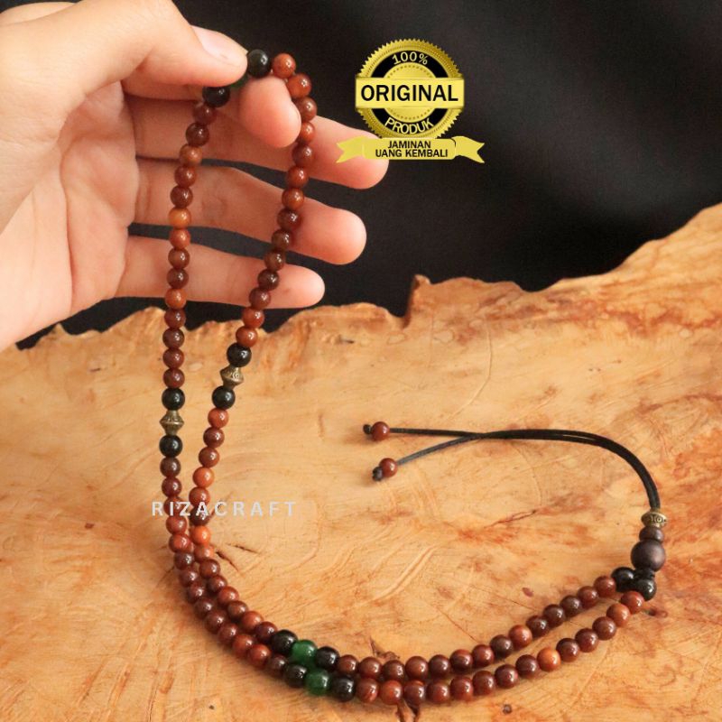 Tasbih Kalung Gelang Kayu Kokka Kokah Kaokah Coklat Kecil Mix Batu Onyx Giok Hijau Asli 100% Origina