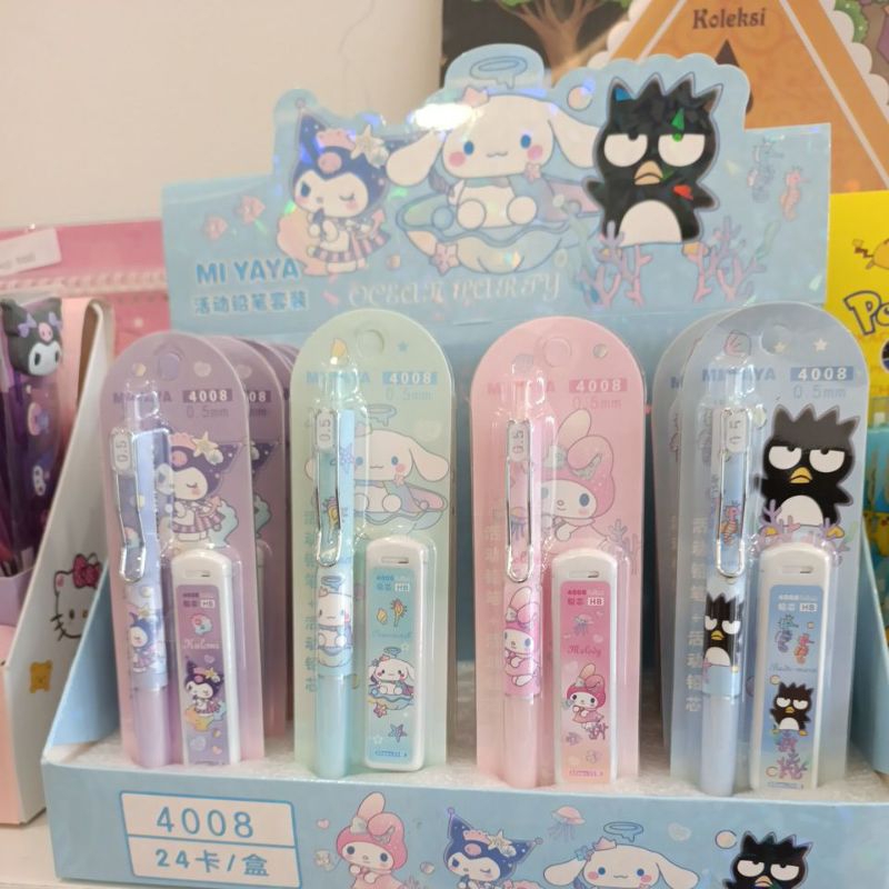 

pensil cetek mechanical pencil set dengan isi cute character ilykids