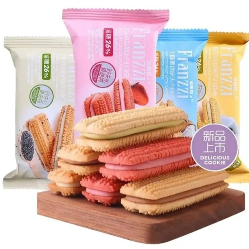 

70G NEW FRANZZI COOKIES SANDWICH BISCUIT FRANZZI RED VELVET STRAWBERRY OSMANTHUS OOLONG PASSION FRUIT CHIA SEED RAW COCONUT LATTE FLAVOUR