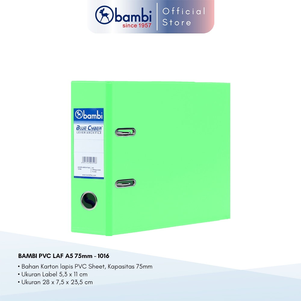 

Bambi Ordner A5 JUMBO SIZE 75 mm Special Colour Pastel Green PVC Lever Arch File kode 1016