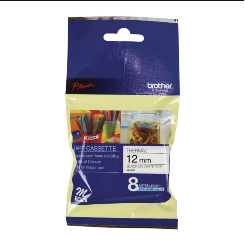 

BROTHER MTAPE PITA LABEL 12MM BLACK ON WHITE THERMAL M K231