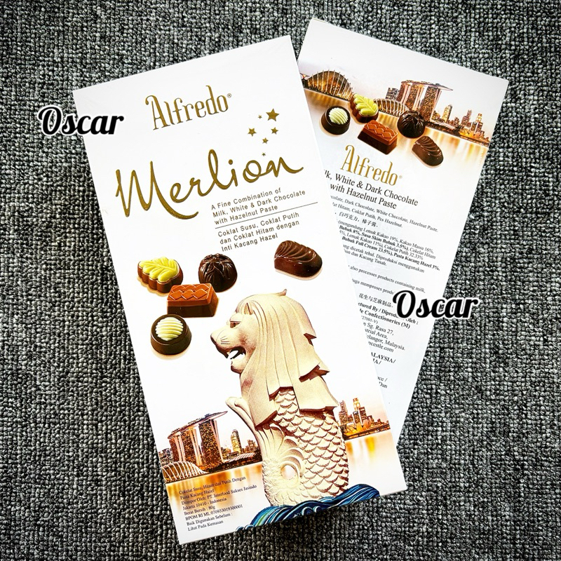 

Alfredo Ribbon Merlion Chocolate 80g white box Coklat premium