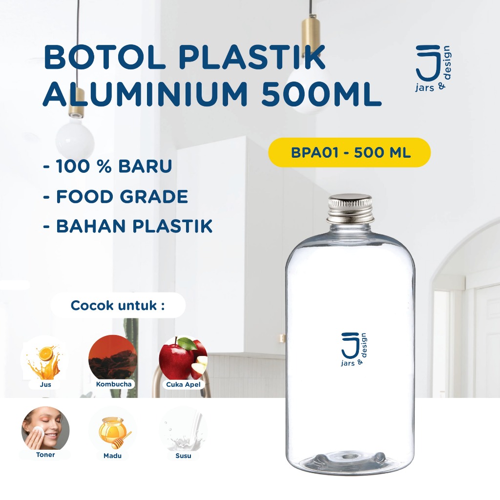 BPA01 - Botol Plastik 500ml Tutup Ulir Alumunium Silver Neck