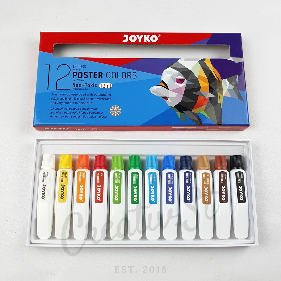 

KODE E49U Joyko Cat Poster Color Paint 12ML 12 Warna Colors POC12Ml12C Tube