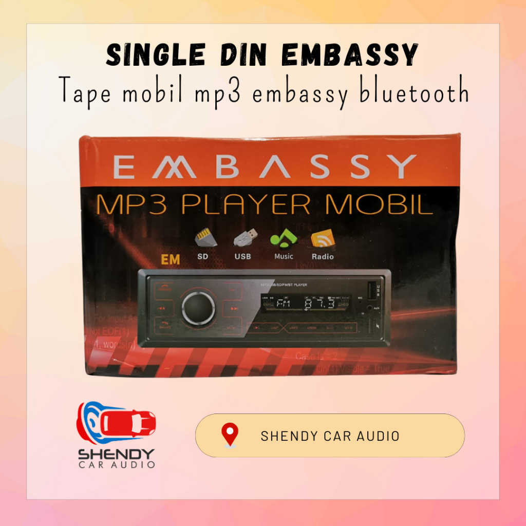 Single din embassy tape mobil mp3 embassy bluetooth