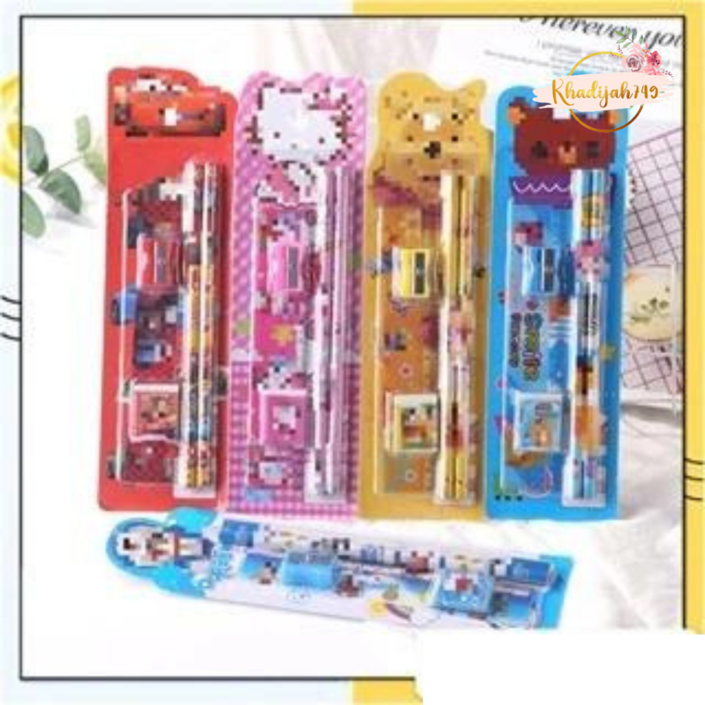 

K749 Stationery Set 5 in 1 Alat Tulis Anak Sekolah Penghapus penggaris Pensil Serutan Karakter Lucu