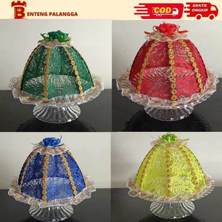 KODE T37C Tutup Bosara Kerucut Khas Bugis Makassar Hijau Merah Biru