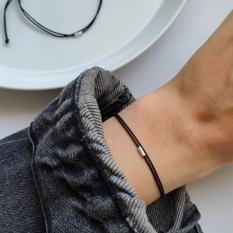 gelang kinara silinder dua tali hitam gelang tali tipis cocoj untuk couple