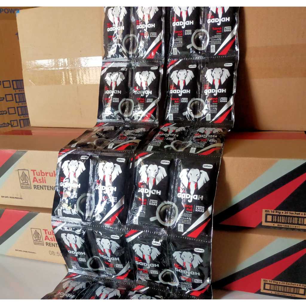 

KOPI GAJAH TUBRUK TERMURAH 1 DUS ISI (10 Rtg x 20 sct x 6 g) ( kemasan BARU )