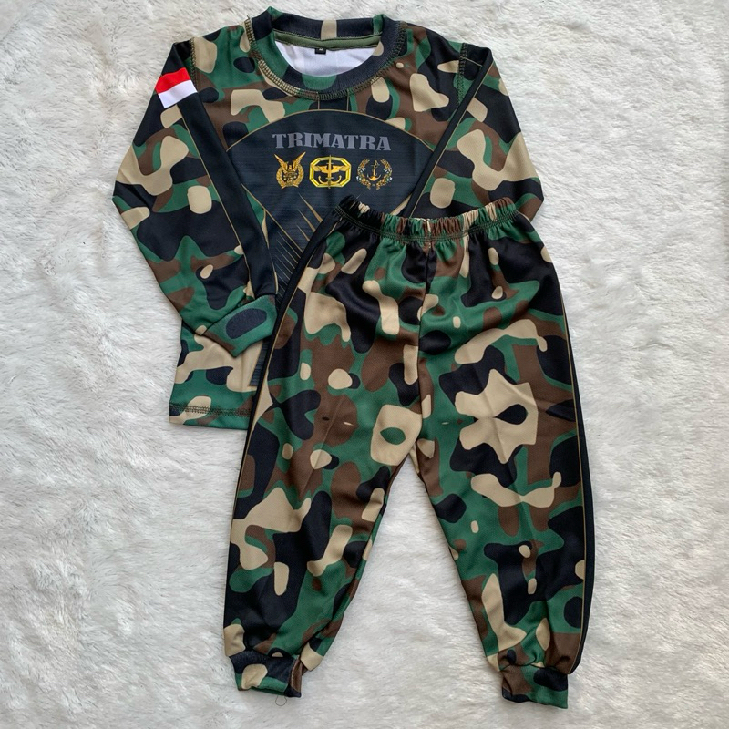 SETELAN JERSEY ANAK PAJANG MOTIF LORENG TRIMATRA / SETELAN JERSEY ANAK TENTARA LORENG ARMY KIDS UNIS