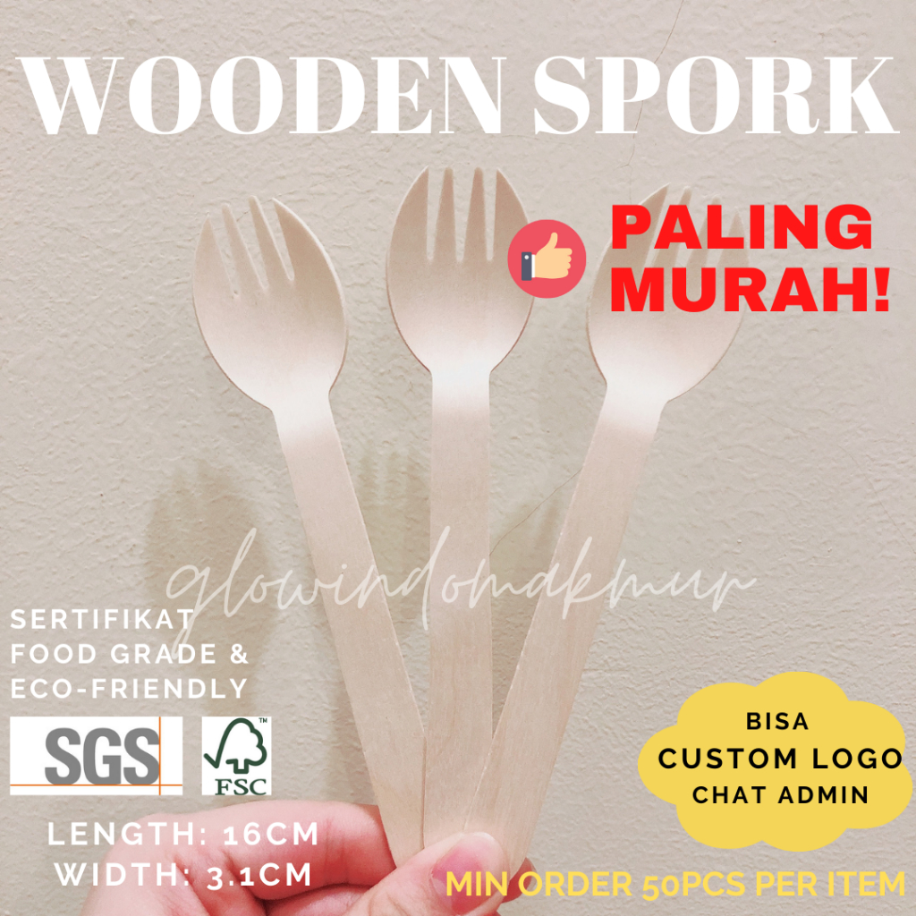 100pcs Gase Kayu Spork Sendok Makan Kayu Garpu Makan Kayu Wooden Spoon Wooden Fork Wooden Spork