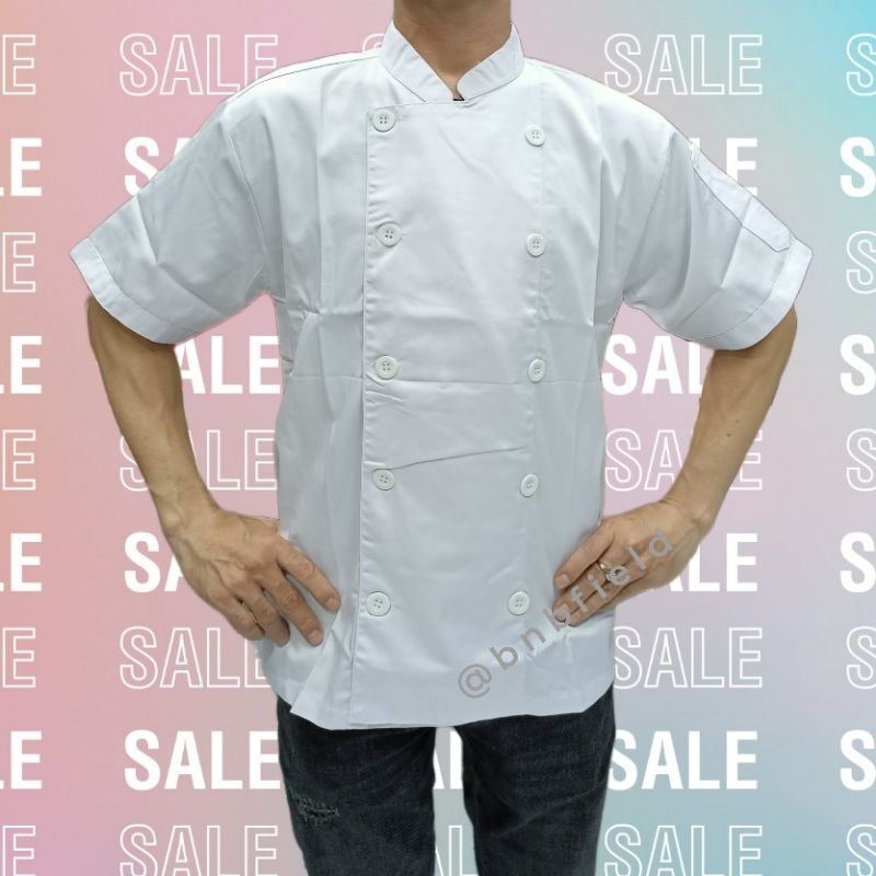 KEMEJA BAJU KOKI CHEF PUTIH POLOS BAHAN AMERICAN DRILL