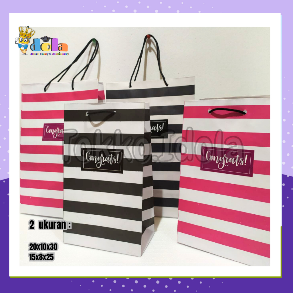 

PAPER BAG GARIS CONGRATS 15X8X25 (bahan craft ) / PAPER BAG CRAFT GARIS / PAPER BAG GARIS /PAPER BAG MOTIF