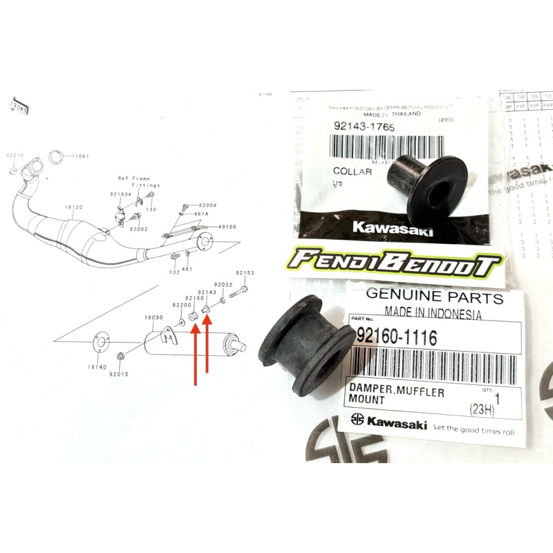 KARET DAMPER SET COLLAR DUDUKAN SLINCER SELINCER KNALPOT NINJA RR ORIGINAL 92160-1116 92143-1765