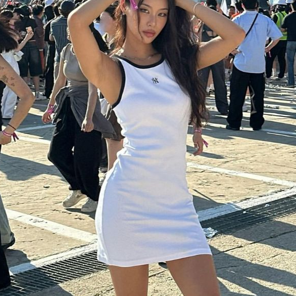 Ready MLB Original Ribbed Cotton NY White Dress Slim ORIGINAL 100%