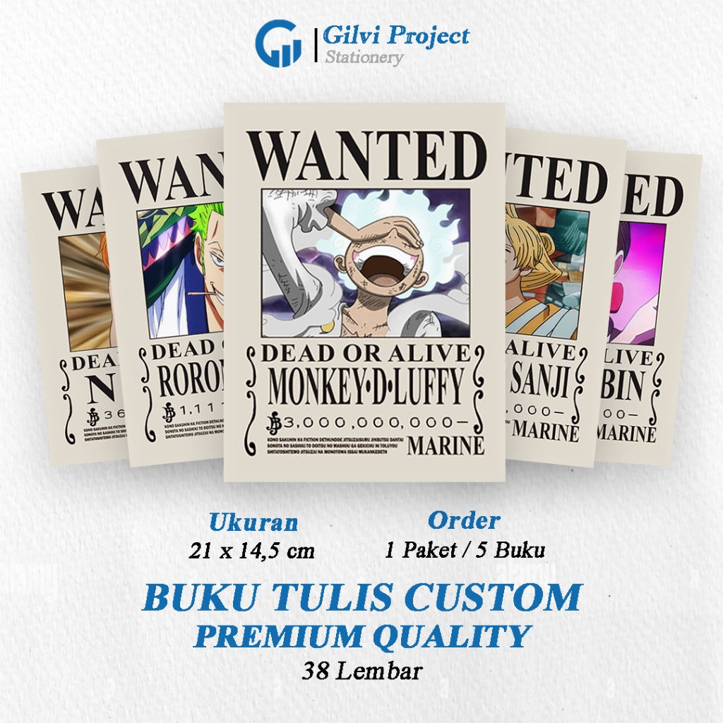 

Buku Tulis Sekolah Custom Tema ONE PIECE BOUNTY Bergaris 38 Lembar 1 Pak Isi 5 Buku/ Buku Tulis Anime/ Buku Aesthetic/ Buku Catatan