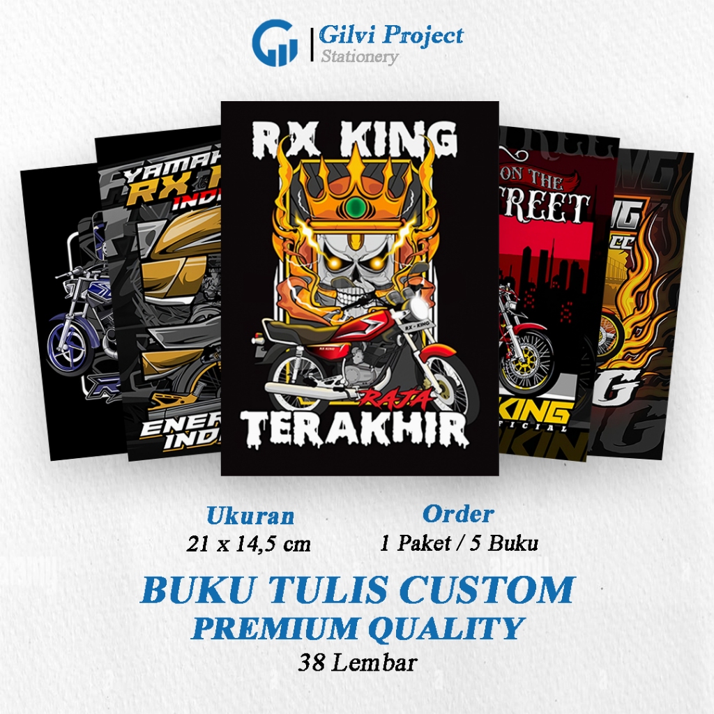 

Buku Tulis Sekolah Custom Tema Motor RX KING Bergaris 38 Lembar 1 Pak Isi 5 Buku/ Buku Tulis Anime/ Buku Aesthetic/ Buku Catatan