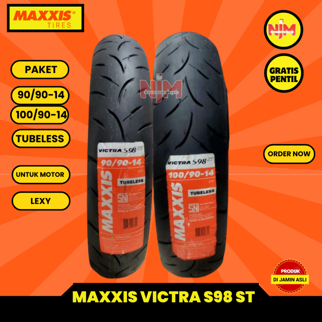 Paket Ban Lexi 90/90-14 dan 100/90-14 MAXXIS VICTRA Ban Motor Ring 14 Sepasang Tubeless Gratis Penti