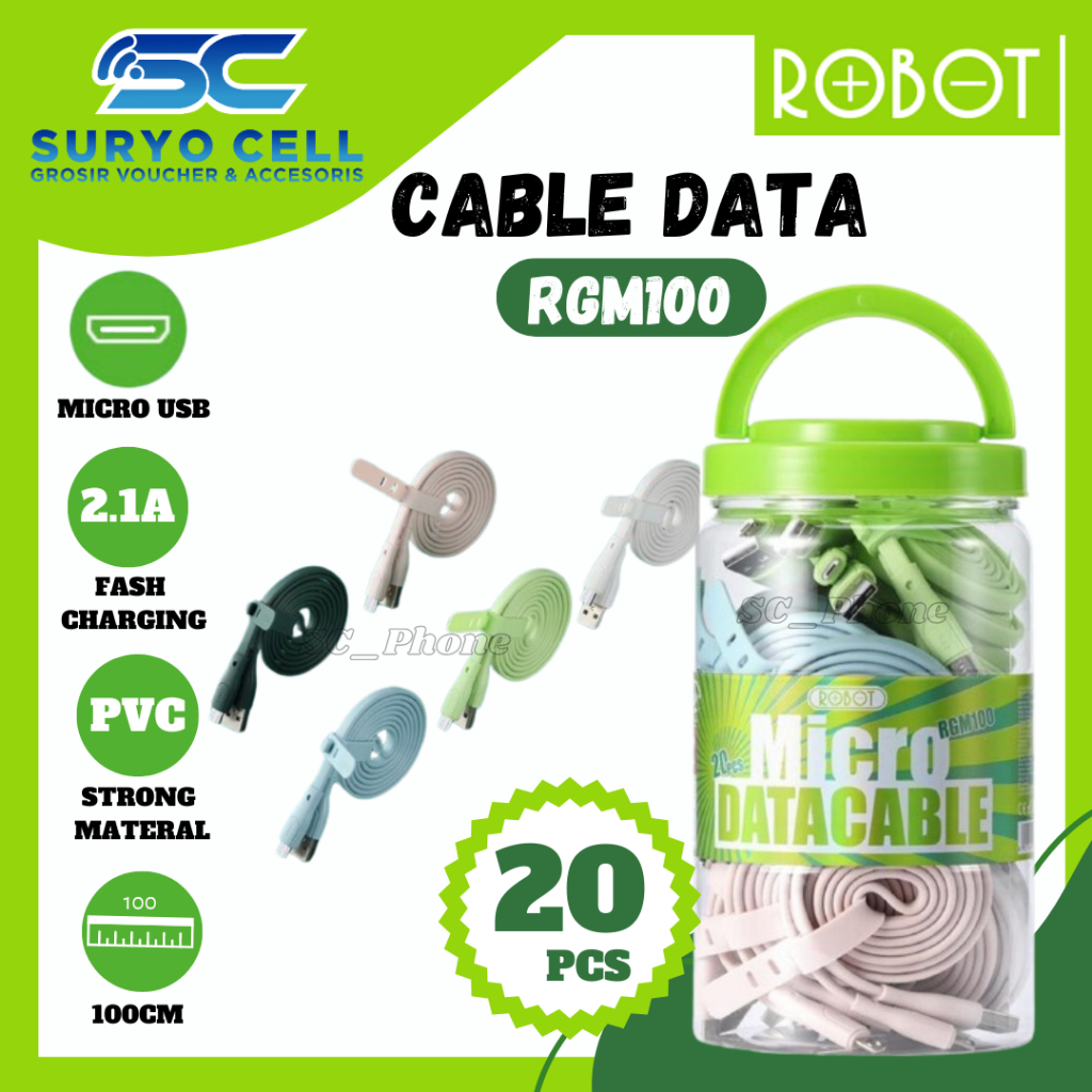 Robot RGM100 Micro USB Kabel Data Kabel Charger Kabel Cas Colorful (1 Toples isi 20pcs)