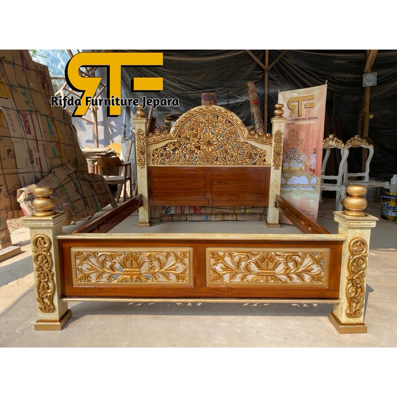 REAL PICT  Dipan Tempat Tidur Jati Ukir kanopi ( Dipan Jati Duco, Dipan Klasik, Dipan Jati Murah )