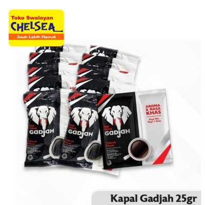 

Gadjah kopi tubruk manis 25gr per 2 rcg/ kopi instan khas lampung/ gajah kopi hitam+gula