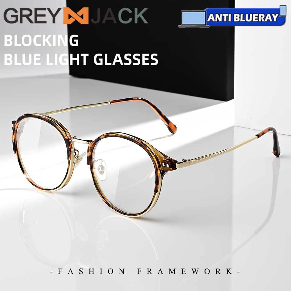 Grey Jack Kacamata Antiradiasi Blueray Oval Bulat Bahan TR+Metal Keren Fashion Pria Wanita Bisa Minu